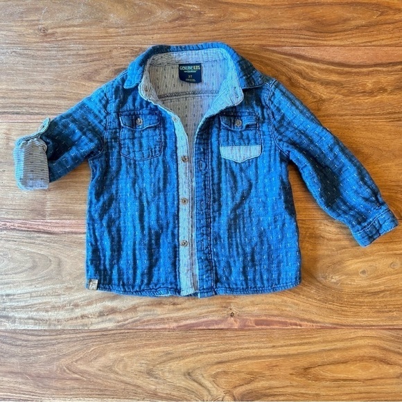 Genuine Kids by OshKosh Patterned Blue long Sleeved Button Front Shirt - Picture 1 of 10
